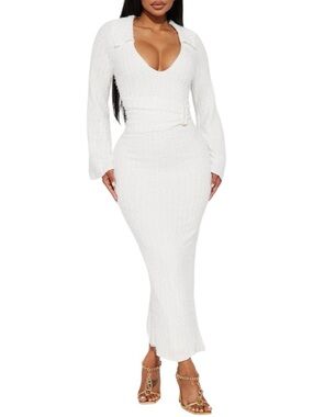 NWT Fashion Nova Jordyn Sweater Midi Dress Ivory/White XL Bodycon Textured Knit
